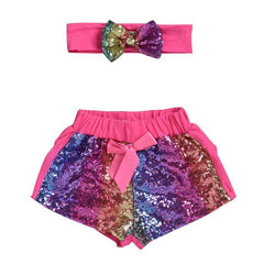 Conjunto Paetês Shorts + Faixa  - Tamanhos 0 a 2 anos