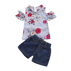 Conjunto Summer Floral e Listras - Tamanhos de 1 a 5 anos