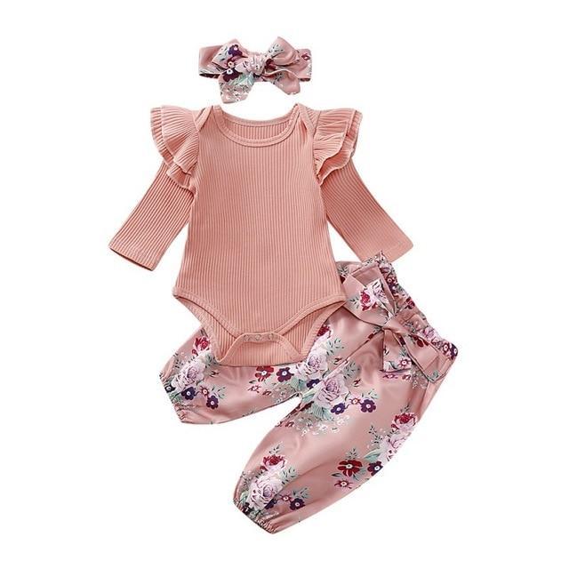 Conjunto Floral 3 Peças - Tamanhos de 3 meses a 2 anos