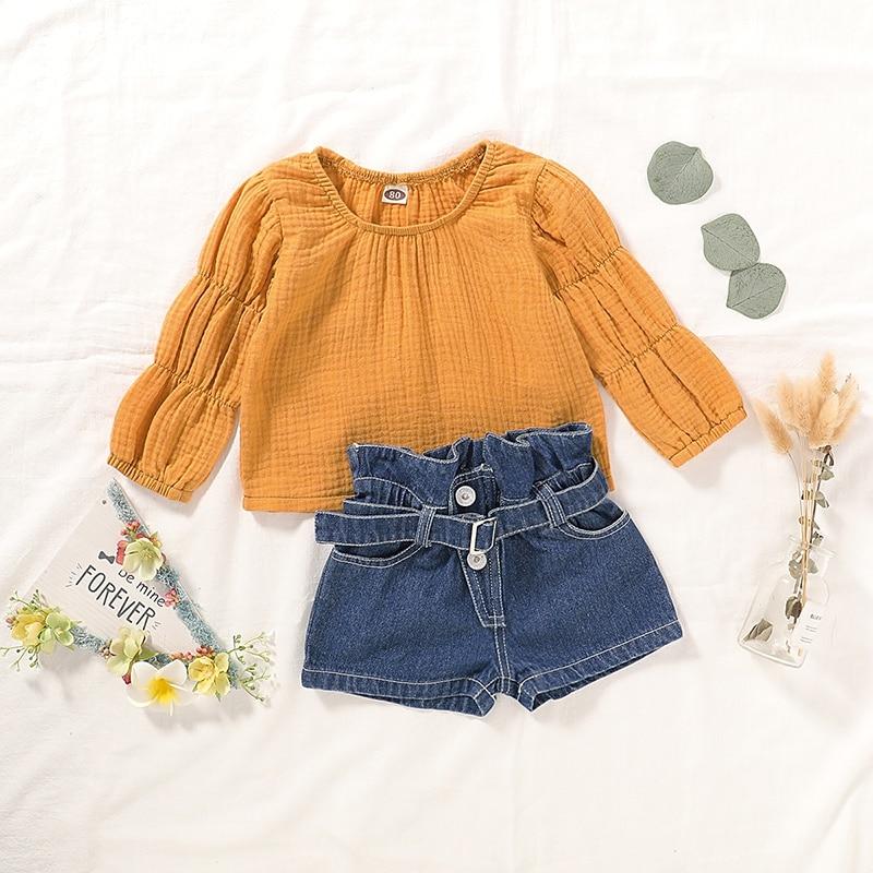 Conjunto Blusa + Shorts Clochard Jeans - Tamanhos de 1 a 4 anos