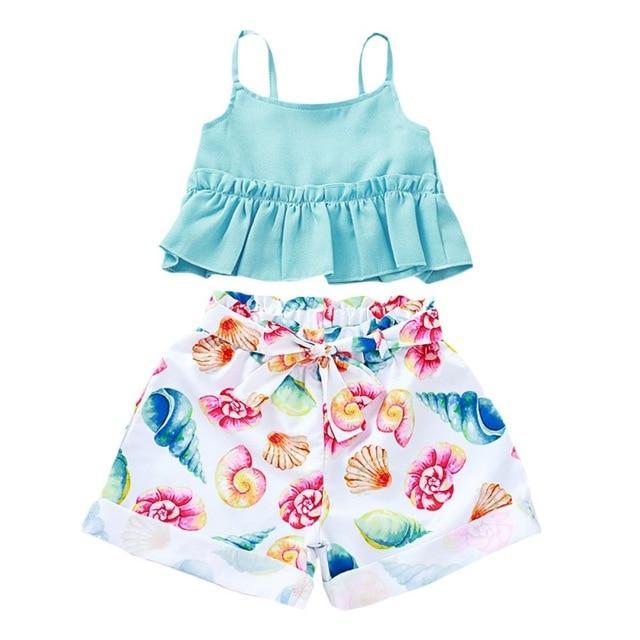 Conjunto Summer Cropped Alcinha com Shorts Clochard - Tamanhos de 1 a 5 anos