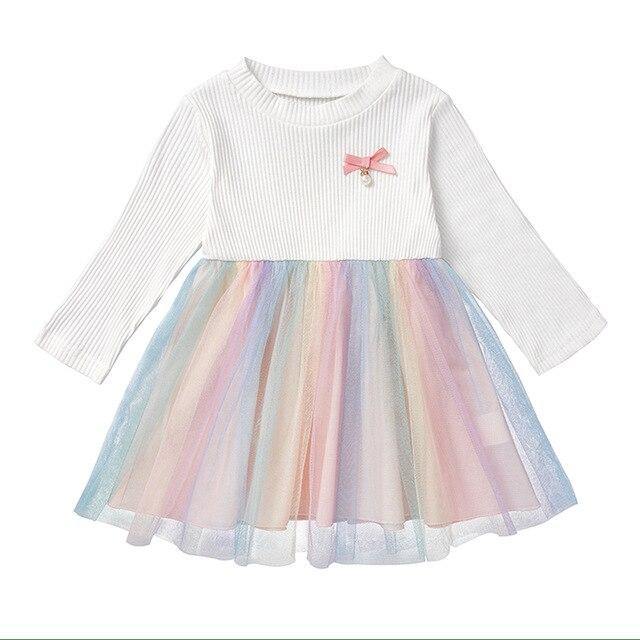 Vestido Manga Longa Saia Tule Colorido - Tamanhos de 1 a 6 anos