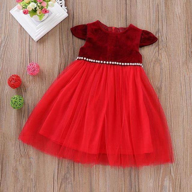 Vestido Red com Pérolas - Tamanhos de 6 meses a 5 anos