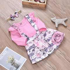 Conjunto Body com Saia e Suspensório Floral - Tamanhos de 0 a 2 anos