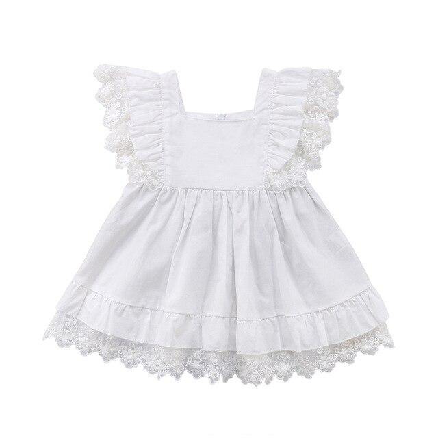 Vestido Branco Renda Manga Mosca - Tamanhos de 1 a 6 anos