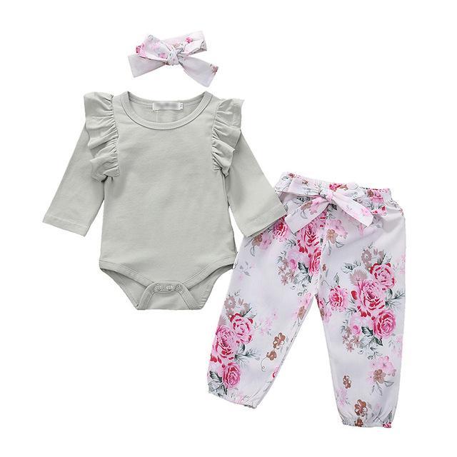 Conjunto 3 Peças Floral Body Fru Fru - Tamanhos do 0 a 2 anos