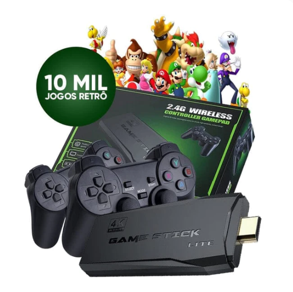 Super Game Stick Retrô - Mais de 10.000 Jogos em 4k + 2 Controles