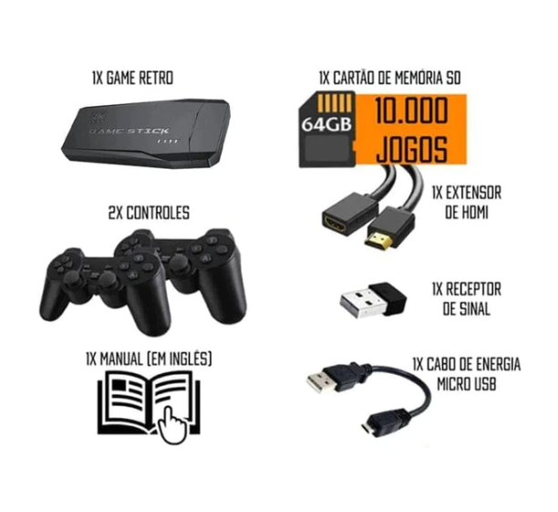 Super Game Stick Retrô - 10.000 Mil Jogos 4k + 2 controles de Brinde –  Soldout