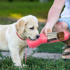 Garrafa de Água e Porta Ração para Cães - Alimentador Portátil 3 em 1