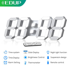 Relógio de Parede Digital Edup 3d led Controle Remoto